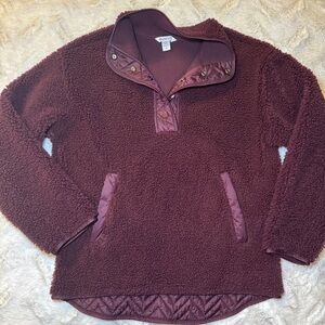 Athleta Eggplant‎ Cozy Sherpa Snap Pullover Sweatshirt Size Medium